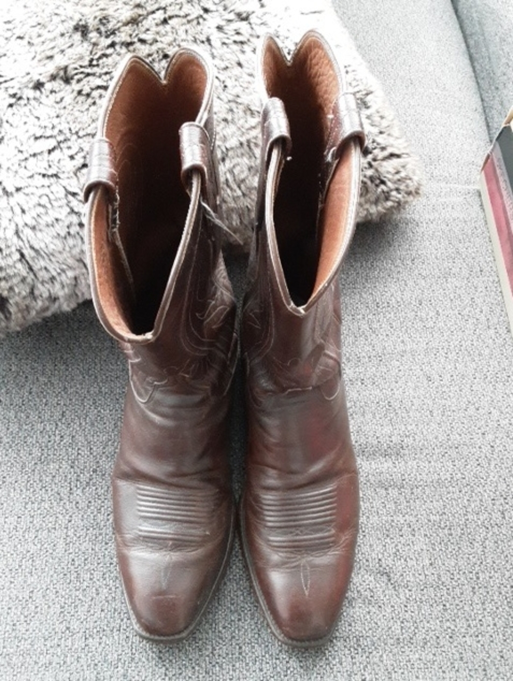 Vintage/Pre-owned,Men's Brown Leather Western Boots - Classic Stitch Detail S 12